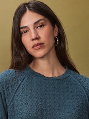 Teal Blue Textured Long Sleeve Top - Image 5 of 5