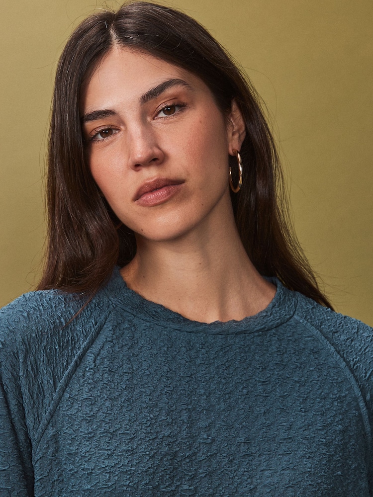 Teal Blue Textured Long Sleeve Top - Image 5 of 5