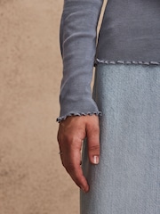 Blue Long Sleeve Ruched Front 100% Cotton Jersey Top - Image 5 of 7