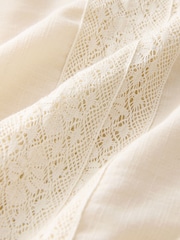Ecru Long Sleeve Lace Insert Frill 100% Cotton Top - Image 7 of 7