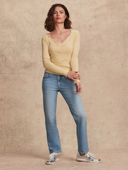 Citrine Yellow Long Sleeve Ruched Front 100% Cotton Jersey Top - Image 3 of 8