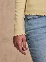 Citrine Yellow Long Sleeve Ruched Front 100% Cotton Jersey Top - Image 6 of 8