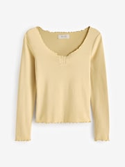 Citrine Yellow Long Sleeve Ruched Front 100% Cotton Jersey Top - Image 7 of 8