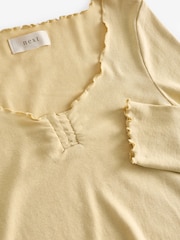 Citrine Yellow Long Sleeve Ruched Front 100% Cotton Jersey Top - Image 8 of 8