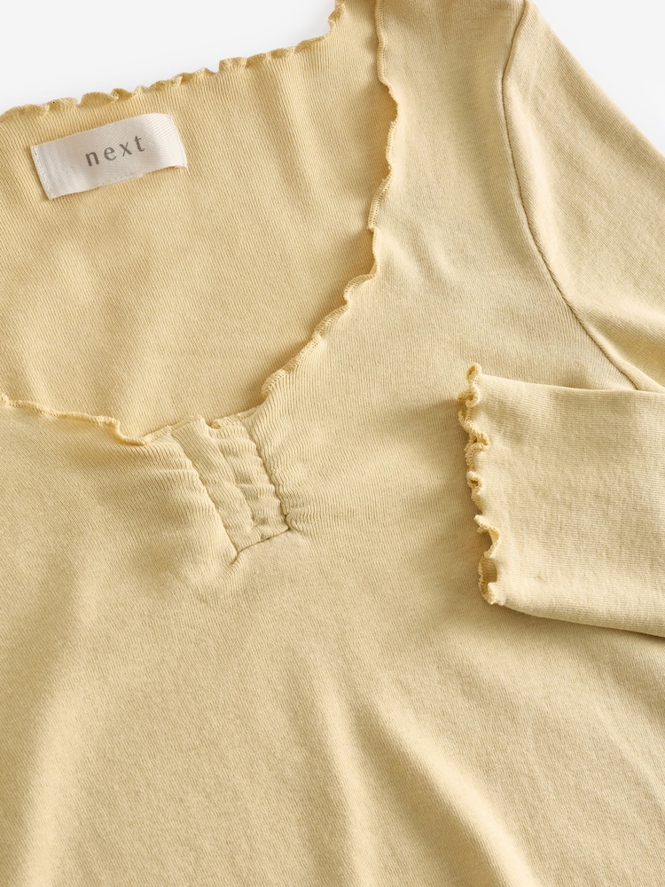 Citrine Yellow Long Sleeve Ruched Front 100% Cotton Jersey Top - Image 8 of 8