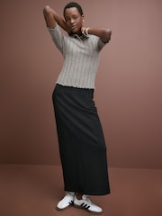 Hellgrau - Ribbed Lettuce Hem Collared Polo Top - Image 2 of 6