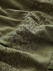 Khaki Green Long Sleeve Lace Insert Frill 100% Cotton Top - Image 6 of 6