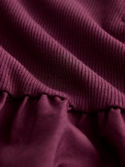 Oxblood Red Long Sleeve Collared Zip Neck 100% Cotton Midi Dress - Image 6 of 6