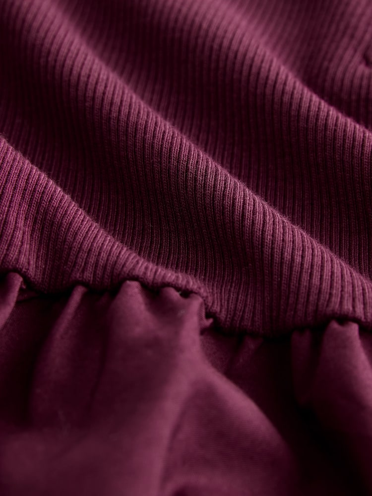 Oxblood Red Long Sleeve Collared Zip Neck 100% Cotton Midi Dress - Image 6 of 6
