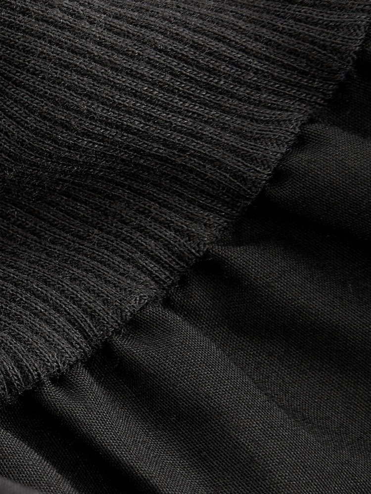 Black Long Sleeve Collared Zip Neck 100% Cotton Midi Dress - Image 6 of 6