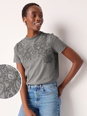 Grey Western Embroidered 100% Cotton Sparkle T-Shirt - Image 1 of 6