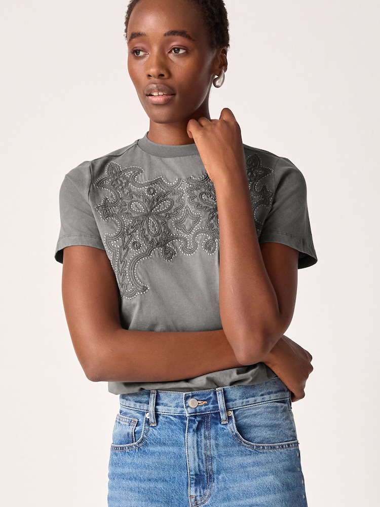 Grey Western Embroidered 100% Cotton Sparkle T-Shirt - Image 2 of 6