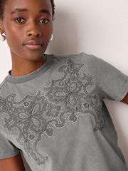 Grey Western Embroidered 100% Cotton Sparkle T-Shirt - Image 4 of 6