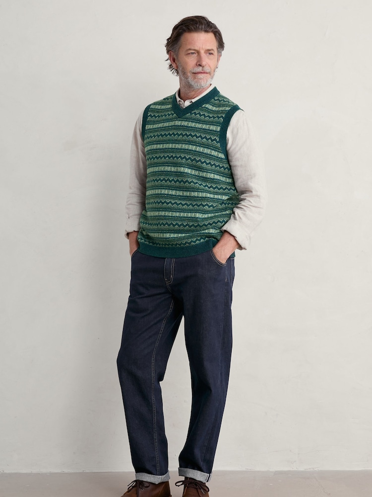 Seasalt Cornwall Green Fair Isle Walt Mens Tank Top - Image 1 of 5