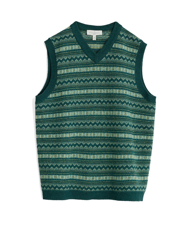 Seasalt Cornwall Green Fair Isle Walt Mens Tank Top - Image 4 of 5