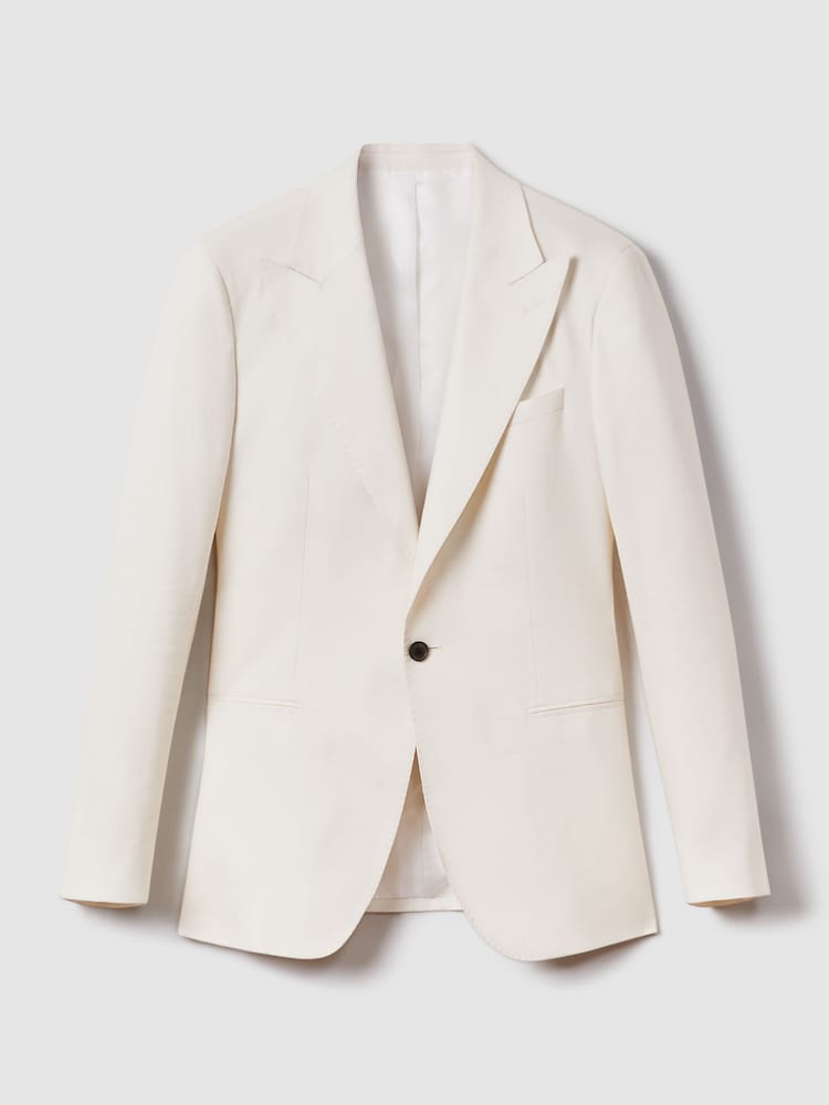 Reiss Off White Heat Linen Blend Single Breasted Slim Fit Blazer - Image 2 of 7