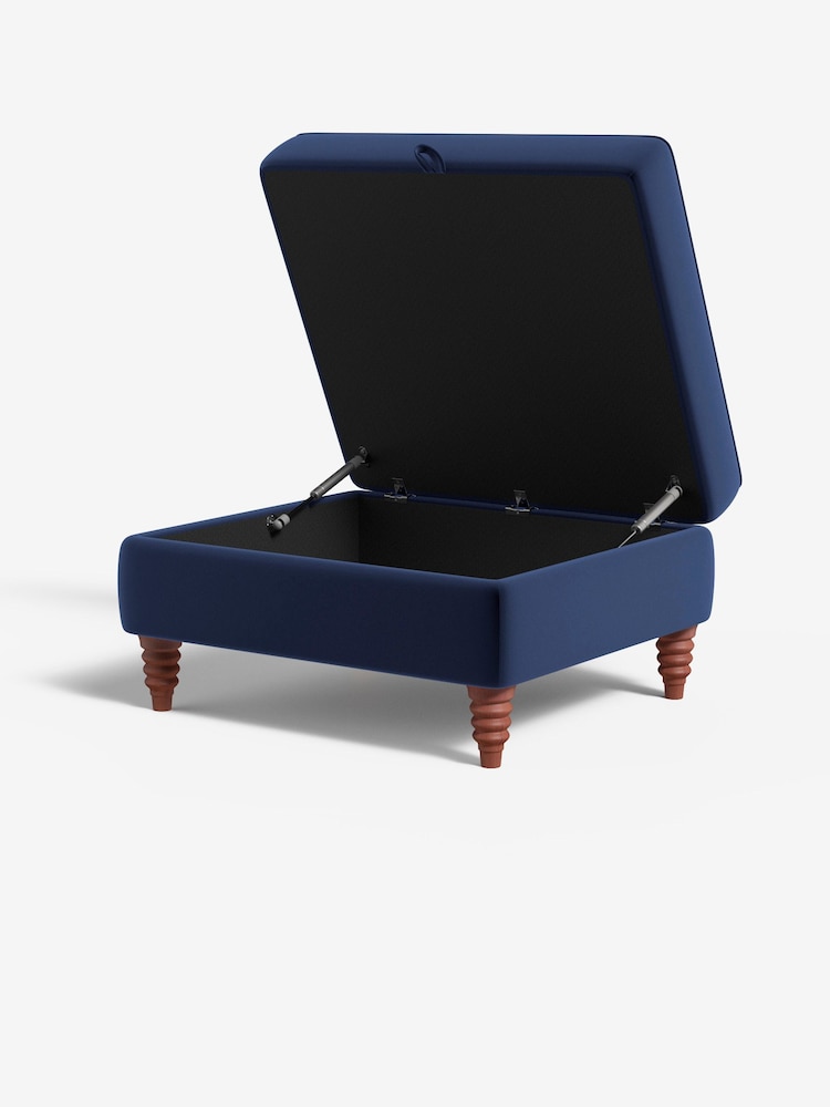MADE.COM Matt Velvet Navy Blue Orson Footstool - Image 2 of 3