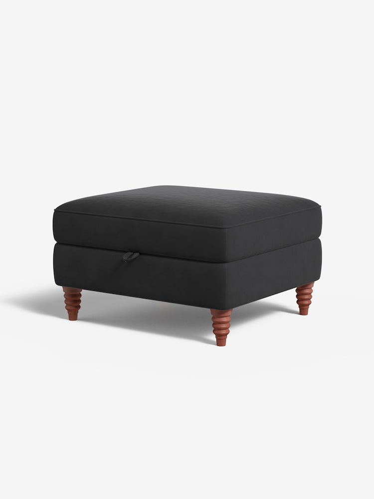 MADE.COM Matt Velvet Charcoal Grey Orson Footstool - Image 1 of 3
