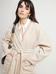 River Island Web Stitch Shorts Wrap Coat - صورة 4 من 6