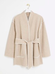 River Island Web Stitch Shorts Wrap Coat - صورة 5 من 6