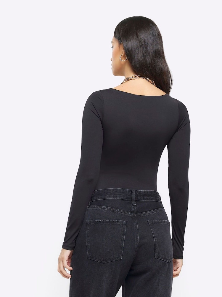 River Island Black Long Sleeve Square Neck Bodysuit - Image 2 of 6