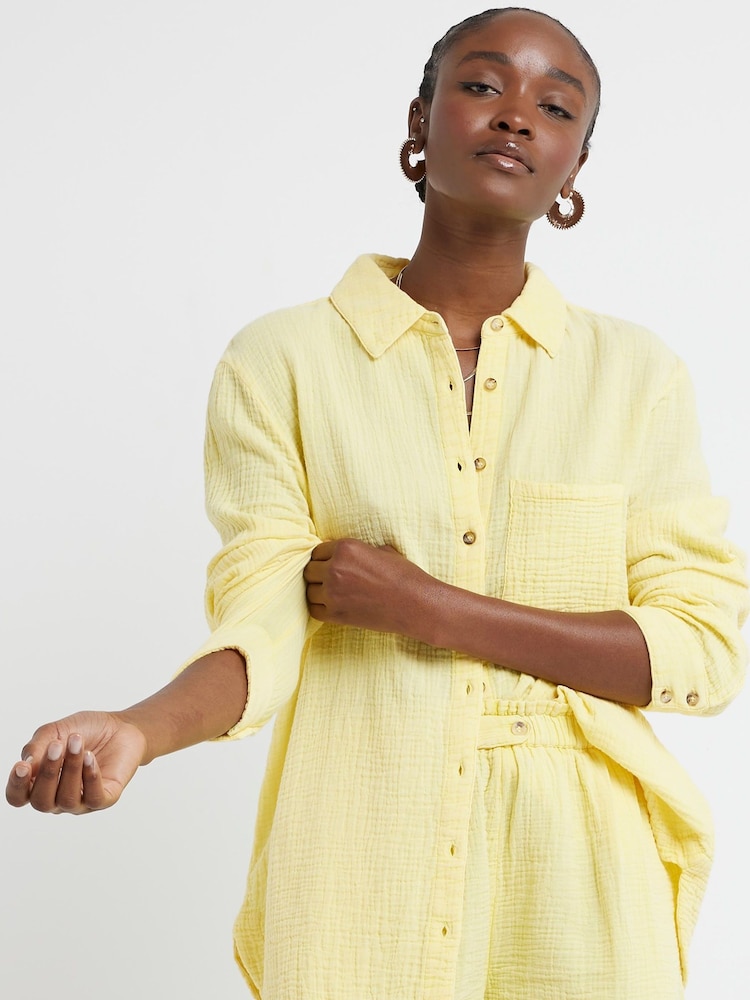 River Island Yellow Linen Feel Shirt - Image 2 of 4