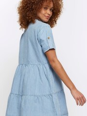 River Island Blue 100% Cotton Stripe Smock Mini Dress - Image 3 of 4