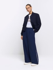 River Island Navy Contrast Side Stripe Trousers - Image 1 of 4