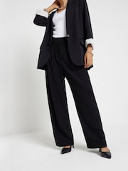 River Island Black Petite Wide Leg Pleated Clean Trousers - Image 3 of 6
