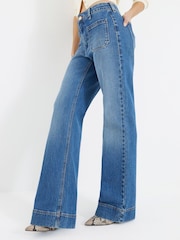 River Island Blue 2 High Waisted Pocket Front Wide Leg Jeans - Image 2 of 7