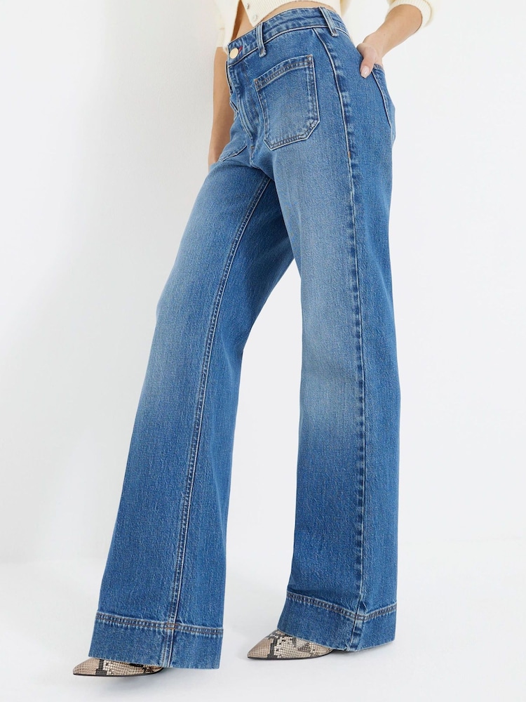 River Island Blue 2 High Waisted Pocket Front Wide Leg Jeans - Image 2 of 7