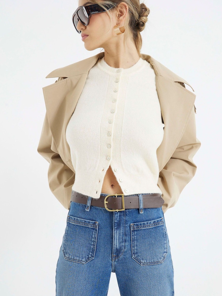 Niebieski 2 - River Island High Waisted Pocket Front Wide Leg Jeans - Image 3 of 7