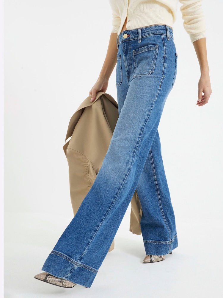 Niebieski 2 - River Island High Waisted Pocket Front Wide Leg Jeans - Image 4 of 7