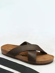Dunlop Brown Crossover Footbed Mens Mules - Image 1 of 4