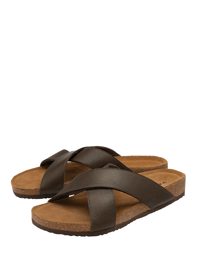 Dunlop Brown Crossover Footbed Mens Mules - Image 2 of 4 Dunlop Brown Crossover Footbed Mens Mules - Image 2 of 4