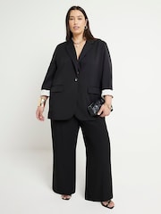 River Island Black Curve Wide Leg Pleated Clean Trousers - Image 1 of 6