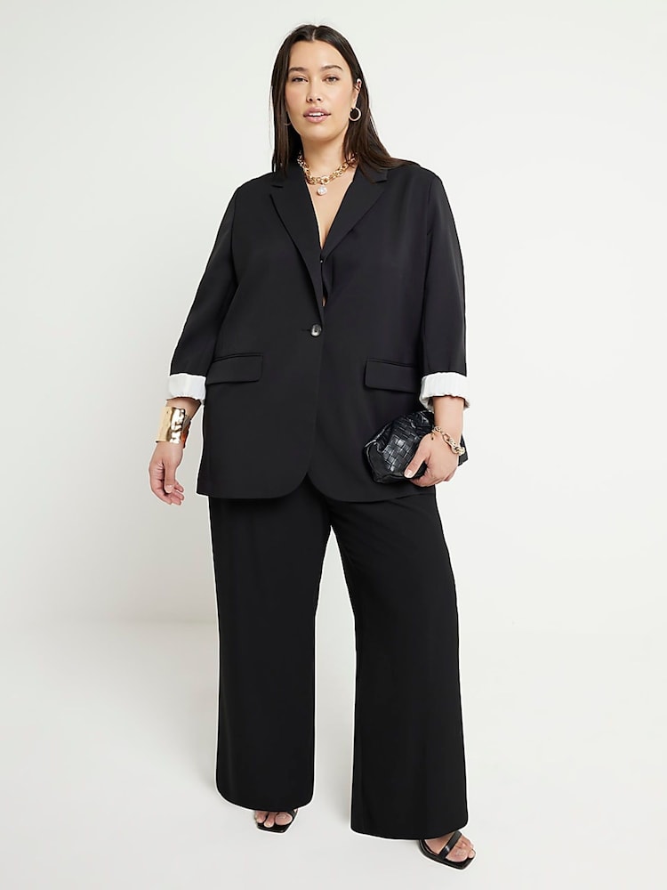 River Island Black Curve Wide Leg Pleated Clean Trousers - Image 1 of 6