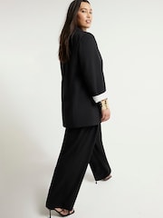 River Island Black Curve Wide Leg Pleated Clean Trousers - Image 2 of 6