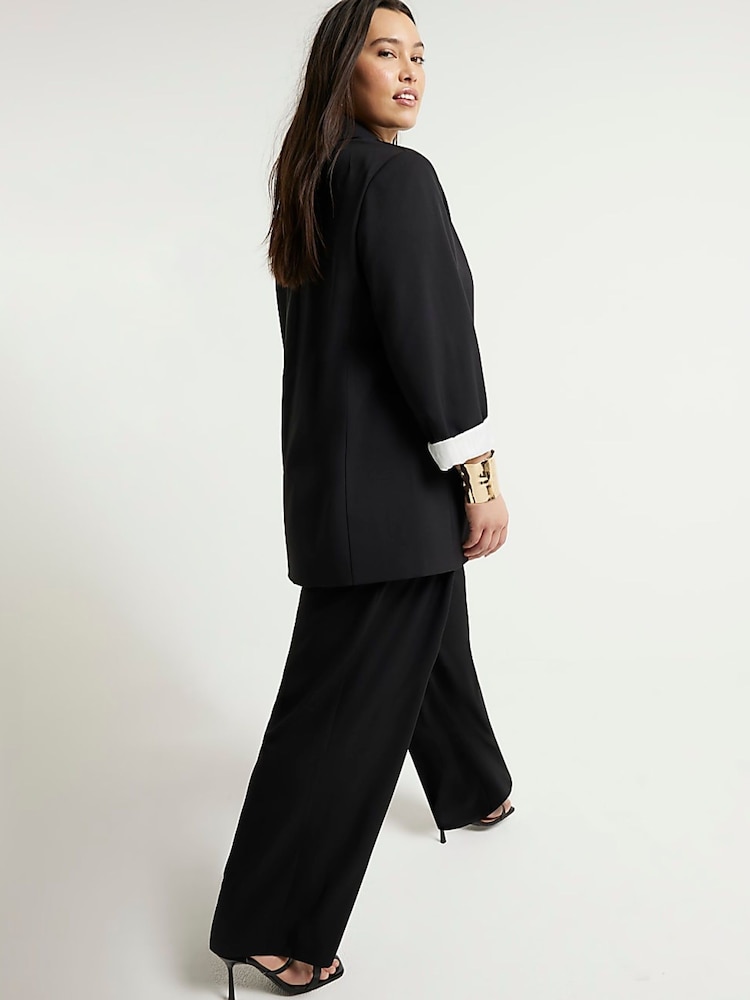 River Island Black Curve Wide Leg Pleated Clean Trousers - Image 2 of 6 River Island Black Curve Wide Leg Pleated Clean Trousers - Image 2 of 6