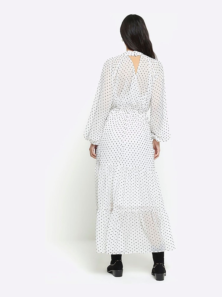 River Island White Pussy Bow Midi Tea Dress - Image 2 of 5 River Island White Pussy Bow Midi Tea Dress - Image 2 of 5