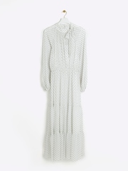 River Island White Pussy Bow Midi Tea Dress - Image 4 of 5