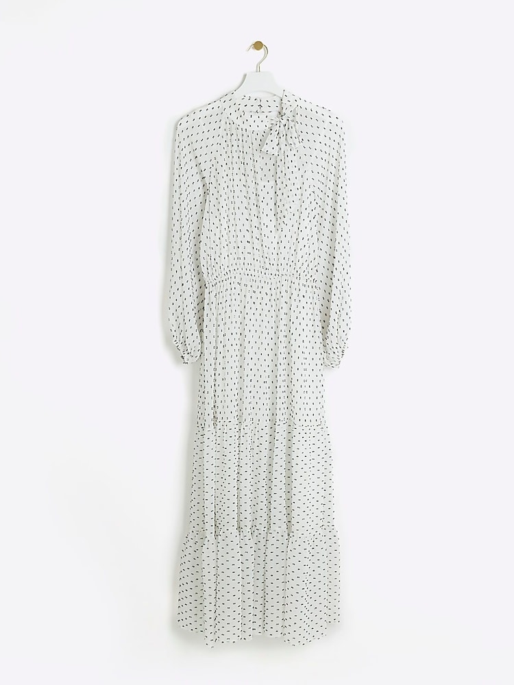 River Island White Pussy Bow Midi Tea Dress - Image 4 of 5