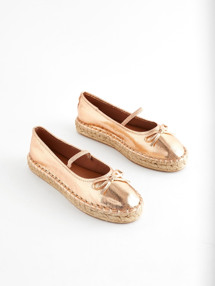 River Island Rose Gold Espadrille Ballet Pump Flatform Shoes - Image 1 of 5