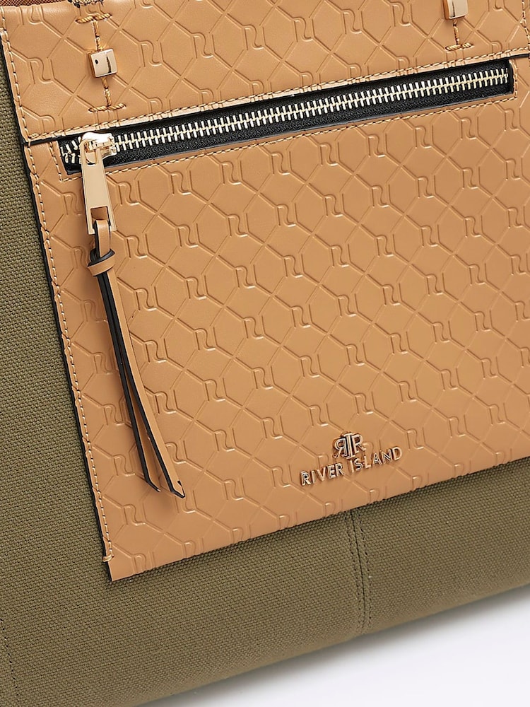 River Island Khaki Canvas Panel Shopper Bag - Image 3 of 3