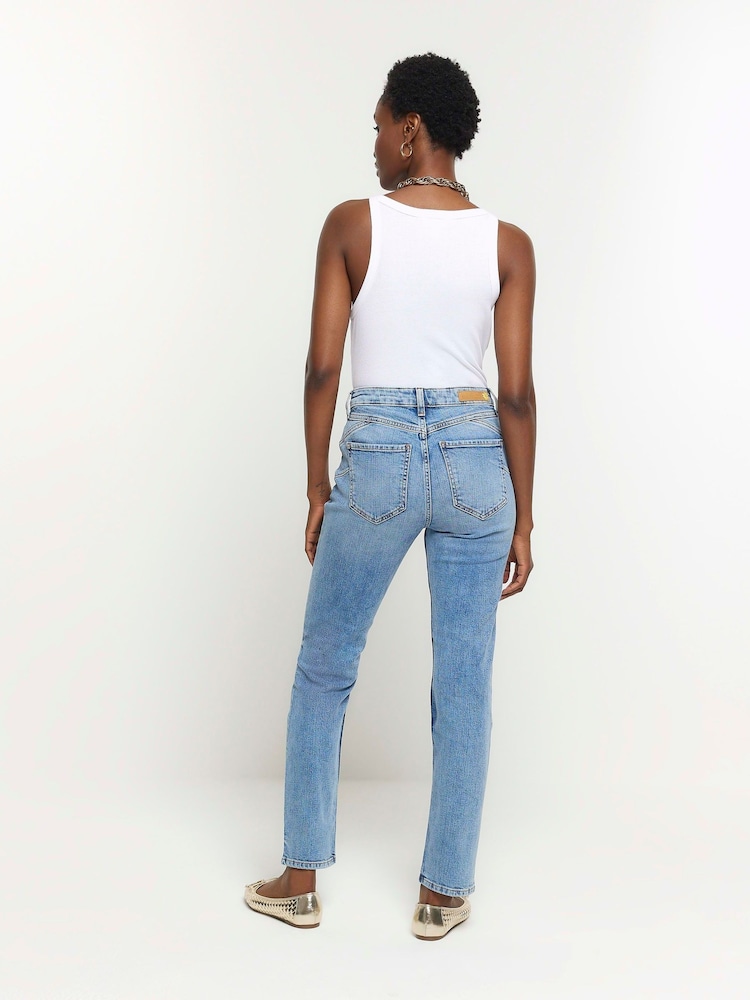 River Island Blue Mid Rise Slim Straight Jeans - Image 2 of 7