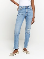 River Island Blue Mid Rise Slim Straight Jeans - Image 3 of 7