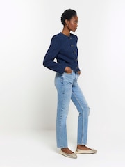 River Island Blue Mid Rise Slim Straight Jeans - Image 4 of 7