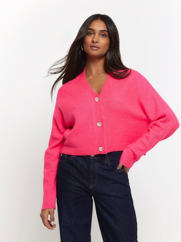 Buy River Island Pink Cropped Cardigan from Next Bahrain