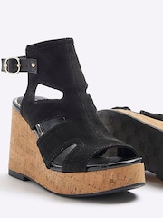 River Island Black Wide Fit Cut-Out Wedge Shoes Boots - Image 3 of 5