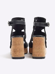 River Island Black Wide Fit Cut-Out Wedge Shoes Boots - Image 4 of 5